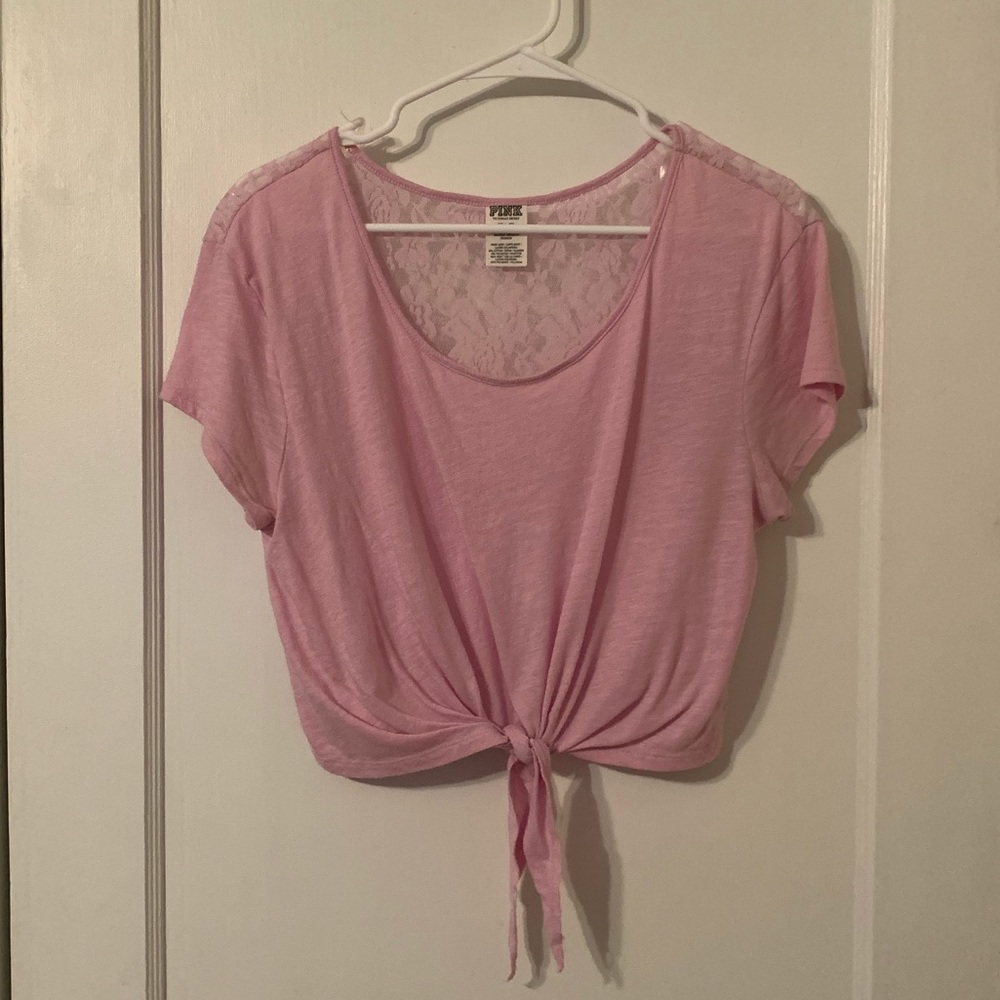 PINK Lace Back Crop Top